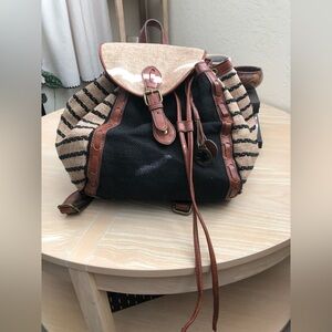 Lucky Brand Backpack|Linen cotton blend in tan, black & brown•••Coastal grandma